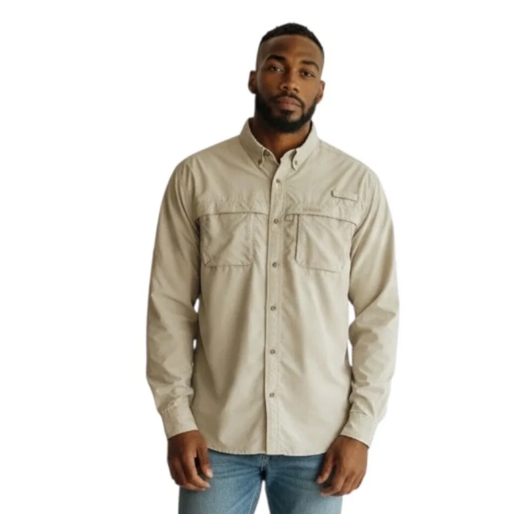 LL Bean Men's Tan‎ Long Sleeve Button Up Outdoor Fishing Shirt XXL REG